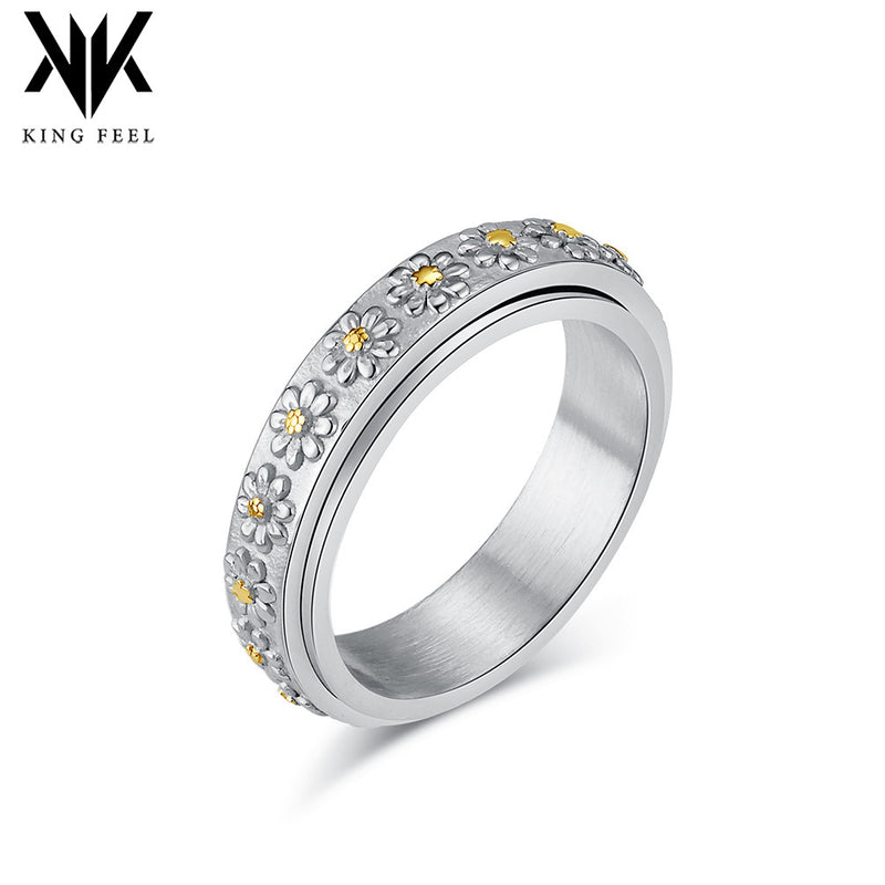 NEHZUS Daisy Spinner Ring for Women Stainless Steel 6mm Rotatable Fidget Anxiety Relief 0.24in Wide Daily Wear Gift