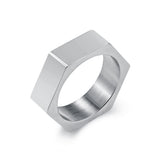 Hexagon Ring for Men Women Stainless Steel 7mm Engravable Unisex Silver Tone Minimalist Band Daily Wear Gift