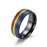 NEHZUS Rainbow Pride Ring for Men Women Stainless Steel 8mm 0.31in Colorful Enamel LGBTQ Ally Band Daily Wear Gift for Couple