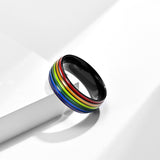 NEHZUS Rainbow Pride Ring for Men Women Stainless Steel 8mm 0.31in Colorful Enamel LGBTQ Ally Band Daily Wear Gift for Couple