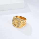 NEHZUS Men's Hip Hop Crown Ring Stainless Steel Silver Iced Out CZ 18mm 0.71in Signet Ring for Party Club Daily Wear Gift