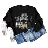 BOY MAMA Love Print Round Neck Loose Bottom Long Sleeve Sweatshirt Women