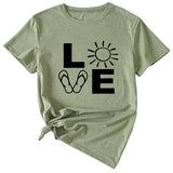 LOVE Fun Pattern Women's Loose Round Neck Short Sleeve Top Shirt