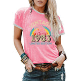 Fashion Vintage 1983 Coconut Tree Pattern Casual Round Neck Short Sleeve Women T-shirt