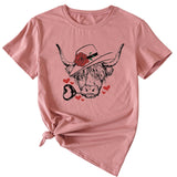 Fashion Women's Rose Bullhead Pattern, Casual Crewneck Short Sleeves T Shirt
