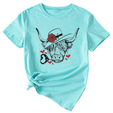 Fashion Women's Rose Bullhead Pattern, Casual Crewneck Short Sleeves T Shirt