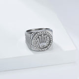 NEHZUS Men's Hip Hop Crown Ring Stainless Steel Silver Iced Out CZ 18mm 0.71in Signet Ring for Party Club Daily Wear Gift