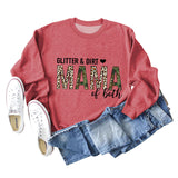 GLITER DIRT MAMA Round Neck Loose Leopard Print Long-sleeved Sweater for Women