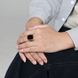 Men's Black Stone Signet Ring Stainless Steel 0.79in 0.53oz Vintage Greek Key Biker Daily Wear Gift