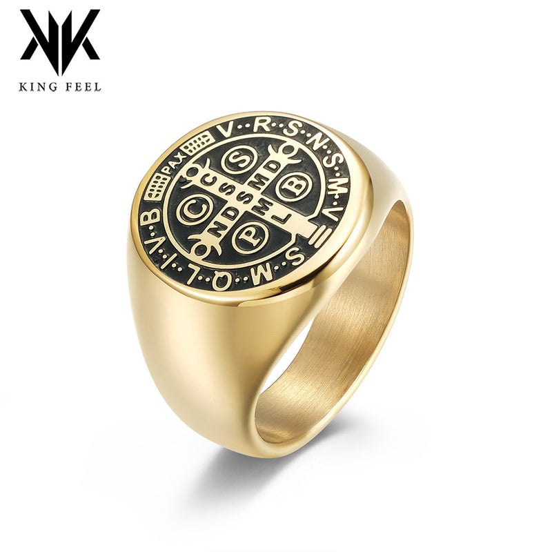NEHZUS St Benedict Exorcism Cross Ring for Men Stainless Steel 0.71in Christian Catholic Daily Wear Gift