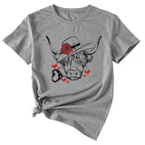 Fashion Women's Rose Bullhead Pattern, Casual Crewneck Short Sleeves T Shirt