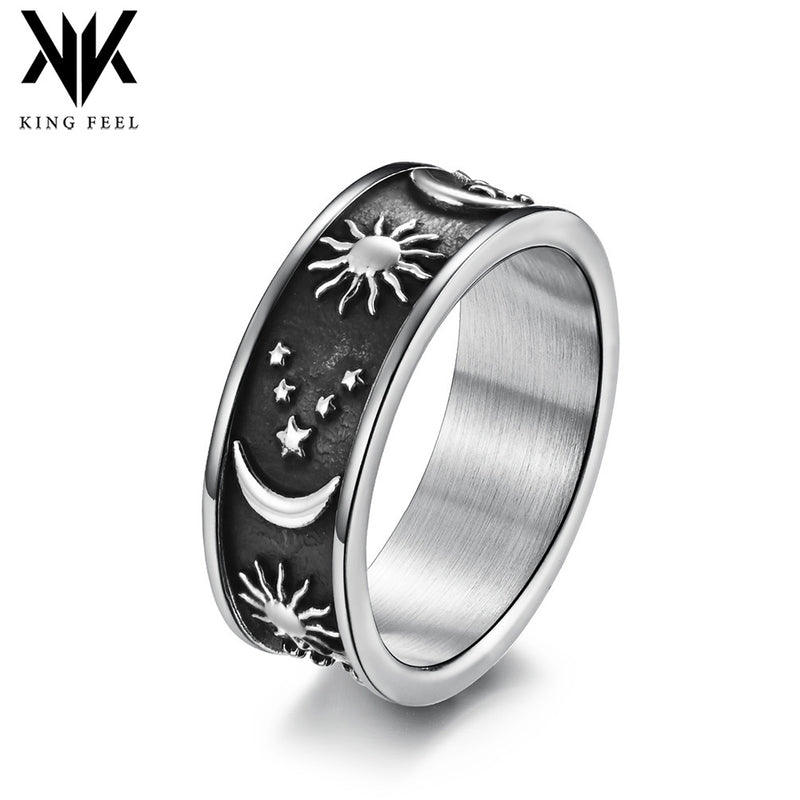 Sun Moon Star Ring for Women Men Stainless Steel 8mm Celestial Engagement Promise Ring Daily Wear Gift