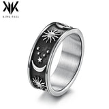 Sun Moon Star Ring for Women Men Stainless Steel 8mm Celestial Engagement Promise Ring Daily Wear Gift