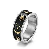 Sun Moon Star Ring for Women Men Stainless Steel 8mm Celestial Engagement Promise Ring Daily Wear Gift