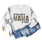 GLITER DIRT MAMA Round Neck Loose Leopard Print Long-sleeved Sweater for Women