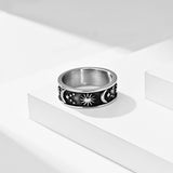 Sun Moon Star Ring for Women Men Stainless Steel 8mm Celestial Engagement Promise Ring Daily Wear Gift