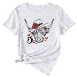 Fashion Women's Rose Bullhead Pattern, Casual Crewneck Short Sleeves T Shirt