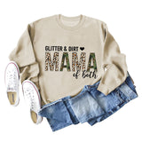 GLITER DIRT MAMA Round Neck Loose Leopard Print Long-sleeved Sweater for Women