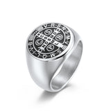 NEHZUS St Benedict Exorcism Cross Ring for Men Stainless Steel 0.71in Christian Catholic Daily Wear Gift