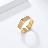 Hexagon Ring for Men Women Stainless Steel 7mm Engravable Unisex Silver Tone Minimalist Band Daily Wear Gift