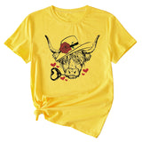 Fashion Women's Rose Bullhead Pattern, Casual Crewneck Short Sleeves T Shirt