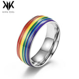NEHZUS Rainbow Pride Ring for Men Women Stainless Steel 8mm 0.31in Colorful Enamel LGBTQ Ally Band Daily Wear Gift for Couple