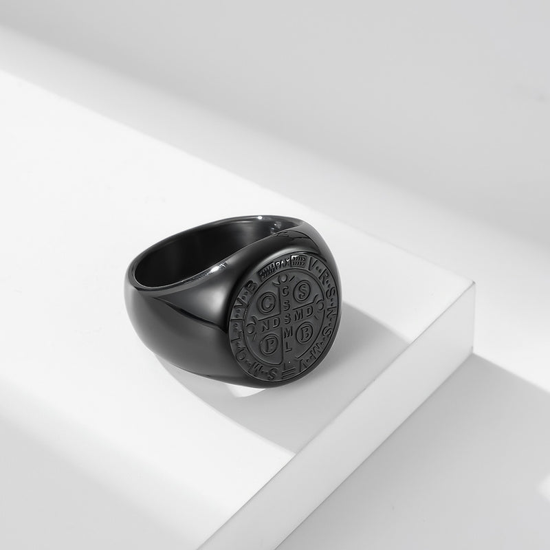 NEHZUS St Benedict Exorcism Cross Ring for Men Stainless Steel 0.71in Christian Catholic Daily Wear Gift