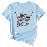 Fashion Women's Rose Bullhead Pattern, Casual Crewneck Short Sleeves T Shirt