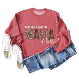 GLITER DIRT MAMA Round Neck Loose Leopard Print Long-sleeved Sweater for Women