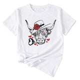 Fashion Women's Rose Bullhead Pattern, Casual Crewneck Short Sleeves T Shirt