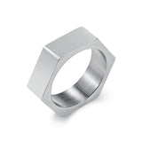 Hexagon Ring for Men Women Stainless Steel 7mm Engravable Unisex Silver Tone Minimalist Band Daily Wear Gift
