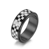 NEHZUS Checkered Spinner Ring for Men Women 8mm Stainless Steel Rotatable Fidget Anxiety Relief Black White Daily Wear Gift
