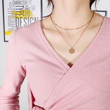 NEHZUS Classic and Versatile Double Layer Small Round Bead Chain with Glossy Round Piece Pendant for Women's Collarbone Necklace
