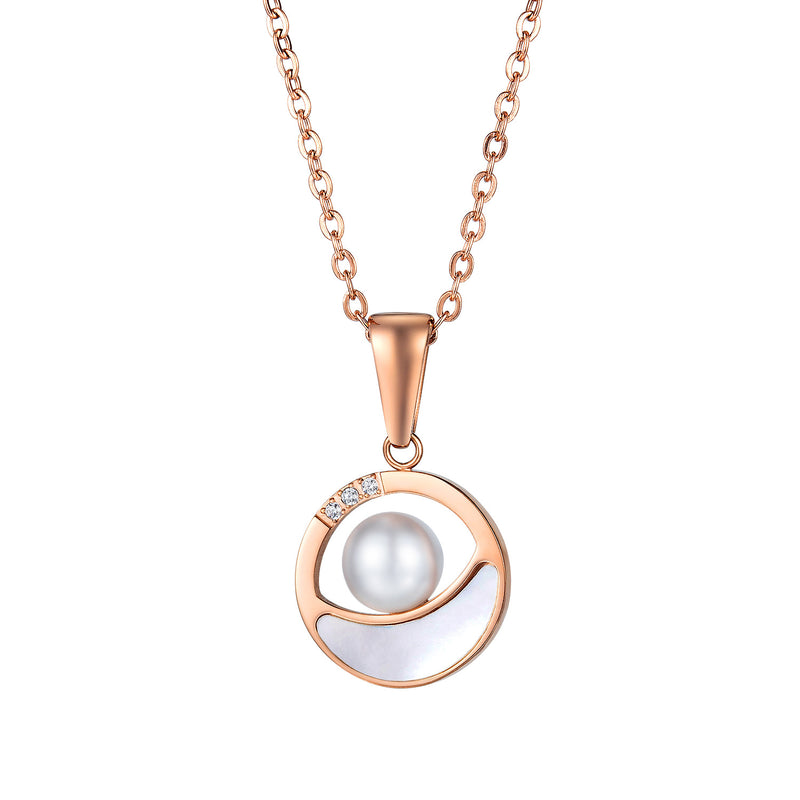 Collier personnalisé en acier titane et nacre pour femmes, avec diamants, chaîne de clavicule Simple et à la mode