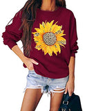 Women Long Sleeve Leopard Sunflower Sweatshirt Floral Leopard Shirt