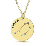 Gold Plated Constellation Pendant Necklace Horoscope Zodiac Sign Coin Charms with Adjustable
