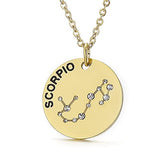 Gold Plated Constellation Pendant Necklace Horoscope Zodiac Sign Coin Charms with Adjustable