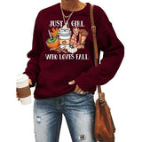 Women Just A Girl Who Loves Fall Sweatshirt Long Sleeve Graphic Shirt