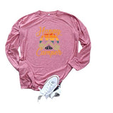Women Happy Camper Camping Hiking Travel Shirt Long Sleeve Blouse