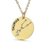 Gold Plated Constellation Pendant Necklace Horoscope Zodiac Sign Coin Charms with Adjustable