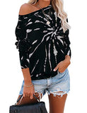 Women Off Shoulder Long Sleeve Tie Dye Blouse Multi Color Sweatshirt