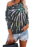 Women Off Shoulder Long Sleeve Tie Dye Blouse Multi Color Sweatshirt