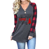 Women Christmas Print V-Neck Long Sleeved Shirt Christmas Blouse