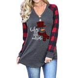 Women Plaid Christmas Snowman V-Neck Long Sleeve Shirt Baby It's Cold Outside Blouse