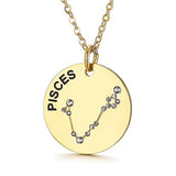 Gold Plated Constellation Pendant Necklace Horoscope Zodiac Sign Coin Charms with Adjustable