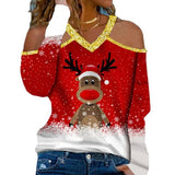 Women Christmas Lights Shirt Cute Deer Christmas Tee V-Neck Fashion Blouse