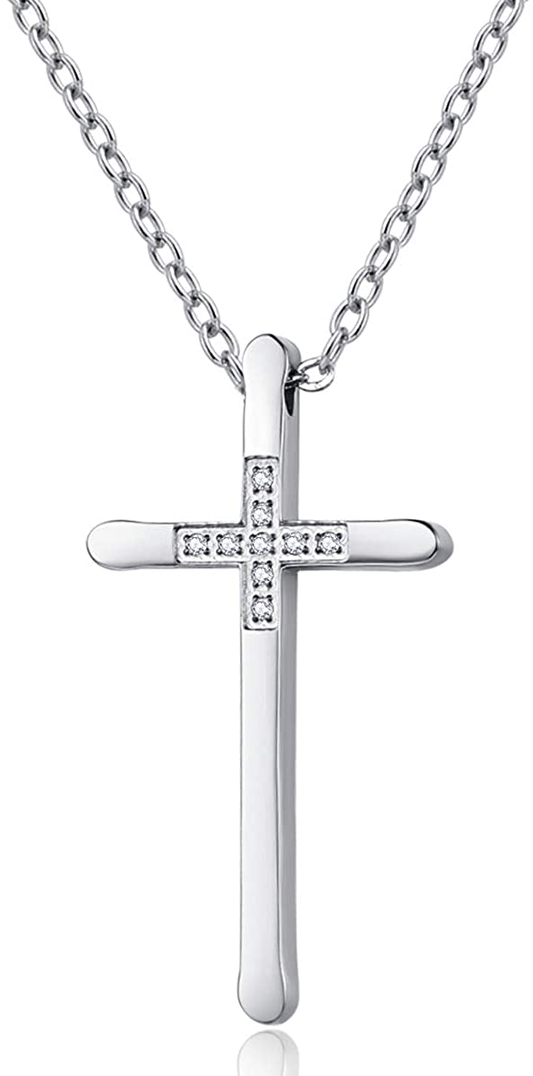 Collier croix femme 18 carats or rose rempli d’argent, longs et grands colliers croix maigres simples, idées pour sa mère, sa fille, sa sœur, sa femme 