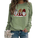 Women Long Sleeve Buffalo Plaid & Leopard Santa Sweatshirt Christmas Santa Sweatshirt