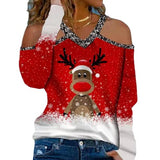 Women Christmas Lights Shirt Cute Deer Christmas Tee V-Neck Fashion Blouse