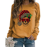 Women Long Sleeve Buffalo Plaid Santa Baby Christmas Skull Sweatshirt
